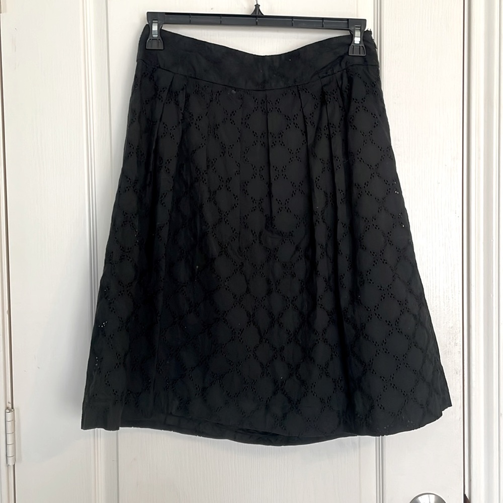 Loft | Black Full Skirt with Crotchet Cut-out Overlay, Size: 8